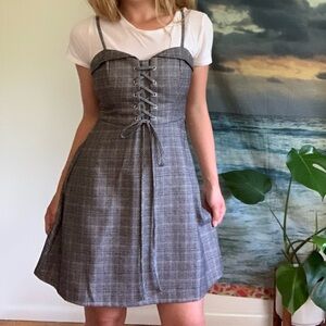 Plaid Lace-up Gray Mini Dress